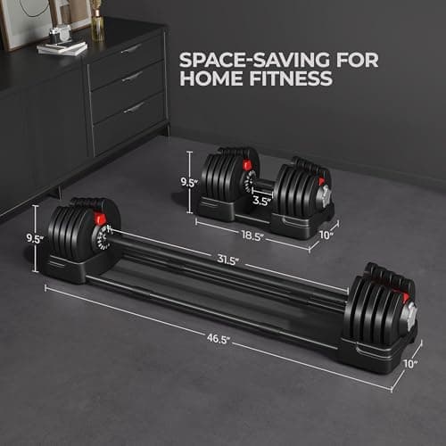 Yaheetech Adjustable Dumbbell Set 90lbs Fast Adjust Dumbbells 2 in 1 Dumbbell Weight Set Free Weight Set Used as Barbell, with Tray for Men/Women Strength Training Equipment 7