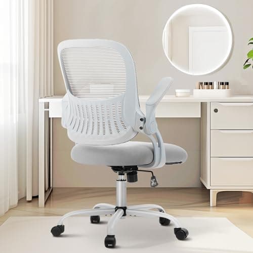 Sweetcrispy Office Computer Desk Chair, Ergonomic Mid-Back Mesh Rolling Work Swivel Task Chairs with Wheels, Comfortable Lumbar Support, Comfy Flip-up Arms for Home, Bedroom, Study, Student, Black