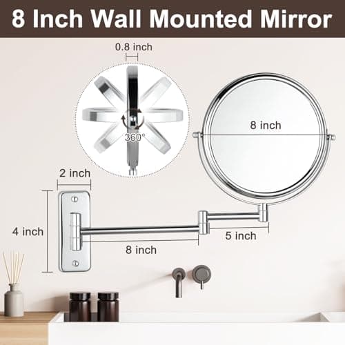 DECLUTTR 8 Inch Wall Mounted Magnifying Mirror with 10x Magnification, Double Sided Vanity Makeup Mirror for Bathroom, Chrome Finished 6