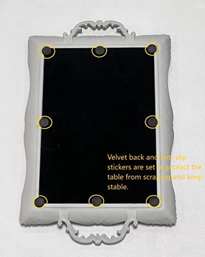 Schonee Rectangle Vintage Decorative Mirror Tray, Cosmetics Makeup Storage Jewelry Dresser Organizer Tray, Serving Tray (Silver- Rectangle) 6