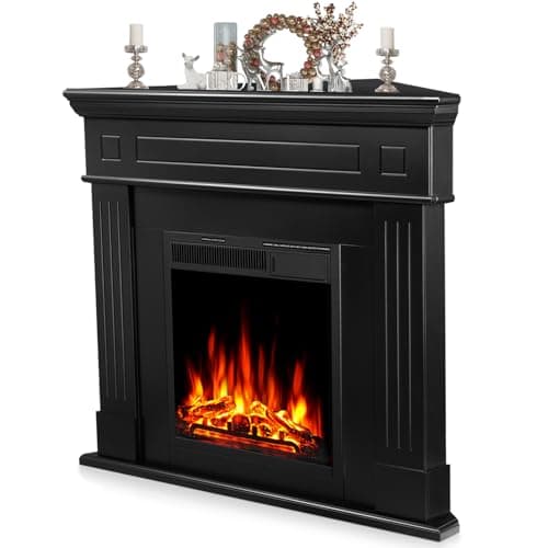 R.W.FLAME 43” Corner Electric Fireplace Mantel Wooden Surround Firebox, TV Stand with Freestanding Electric Fireplace, Remote Control, Adjustable Led Flame, 750W/1500W Black 8