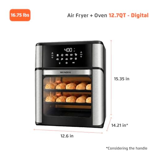 Air Fryer Oven 1800W, 12.7QT Capacity, Touchscreen Panel, Automatic Shut-Off, Toaster + Airfryer – Black & Stainless Steel – Mondial 9