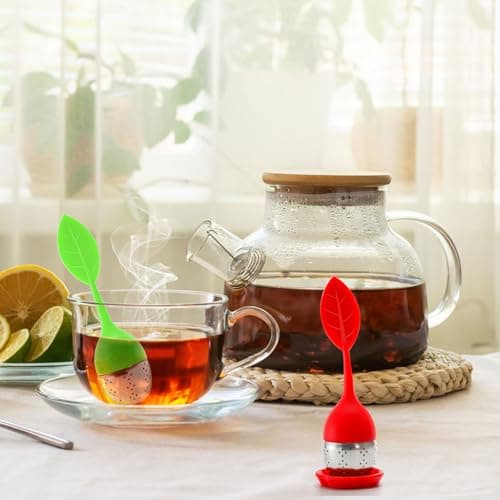 Bekith 7 Pack Silicone Tea Infuser, Cute Loose Leaf Tea Steeper, Fine Mesh Tea Strainer with Drip Tray, Stainless Steel Tea Filter Ball Tea Diffuser Steeper for Cup Mug 6