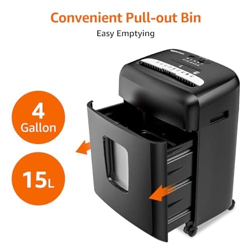 Amazon Basics High Security Micro Cut Paper Shredder, 8 Sheet Capacity, CD and Credit Card Shredder with Pull Out Bin, Black 6