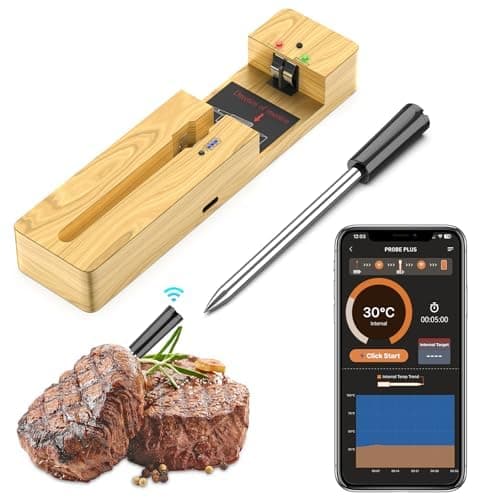 Wireless Meat Thermometer Bluetooth with Ceramic Probe for Grilling/Cooking/BBQ - Waterproof Digital Oven Food Thermometer, 600Ft Range & Smart App Compatibility iOS/Android/Air Fryer