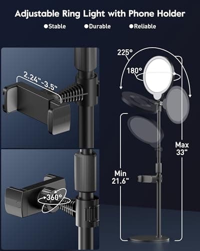 Dimmable Ring Light with Stand for Desk, Adjustable Desk Light for Video Recording, 30 Light Modes Video Conference Lighting, Zoom Lighting for Computer, Webcam, Podcast, Calls, Home Office, CRI 97.8 5