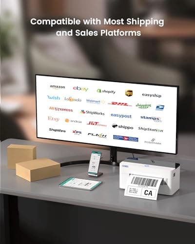 vretti Shipping Label Printer - Bluetooth Thermal Label Printer for Shipping Packages & Small Business, Thermal 4x6 Compatible with iPhone Android Window Mac USPS 5