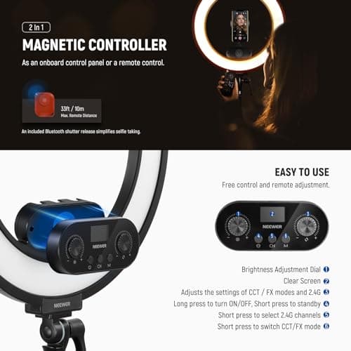 NEEWER 18 Inch Edge Lit Ring Light with Tripod Stand Phone Holder Compatible with iPhone for Video Recording Selfie Makeup Studio Streaming, 45W 2900-7000K APP 2.4G Control Ringlight Lighting, RL45B 5