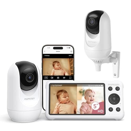 Momcozy BM04 Smart WiFi Baby Monitor with 2 Cameras, 5’’ 1080P Split Screen Video Baby Monitor with Camera and Audio, Clear Night Vision, 5000mAh Battery, 2-Way Audio
