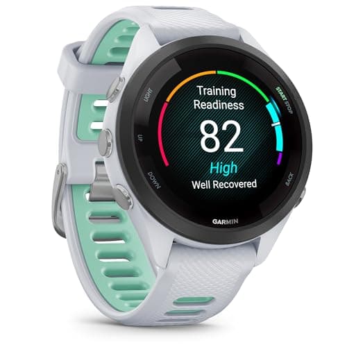 Garmin Forerunner 265S (Whitestone/Neo Tropic) Running GPS Smartwatch Bundle - Bright AMOLED Display, Advanced Training, Recovery Insights - Includes PB Wireless Running Earbuds 7