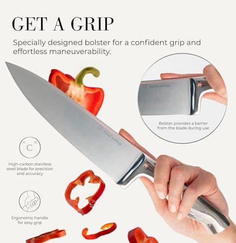 Styled Settings Stainless Steel Knife Set with Built In Sharpener - 9