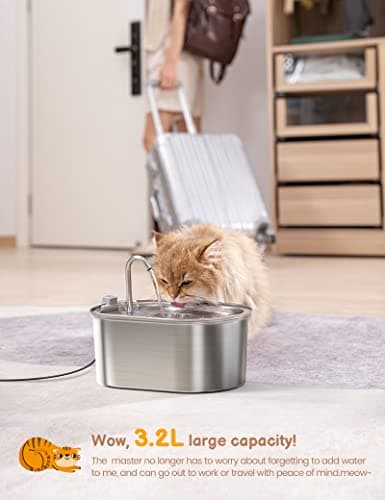 Cat Water Fountain Stainless Steel: 108oz/3,2L Pet Water Fountain - Water Fountain for Cats Inside with Quiet Pump - Dishwasher Safe Cat Fountains - Suitable for a Variety of Pets - SOOFPET 3