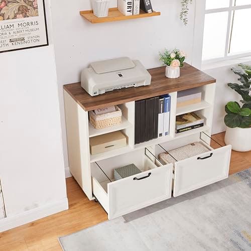 40" Lateral File Cabinet with Wheels,Farmhouse Wood File Cabinets with shelve,Filing Cabinets with 2 Drawers for Legal/Letter/ A4 Size 6