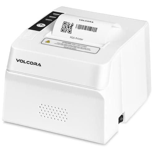 Volcora Thermal Receipt Printer, 80mm POS Printer w/Auto Cutter, USB/Bluetooth Interface for Windows/MAC/Linux, ESC/POS Command Support Cash Drawer, High Speed Kitchen Printer, Wall Mount, White