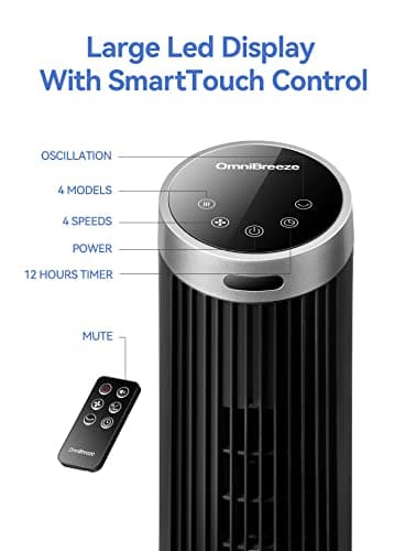 OmniBreeze Digital Electric Tower Fan, with Remote Control, LED Display, Standing Bladeless Floor Fans Cooling and Quite Indoor Living Room Bedroom use (36 Inch)… 7