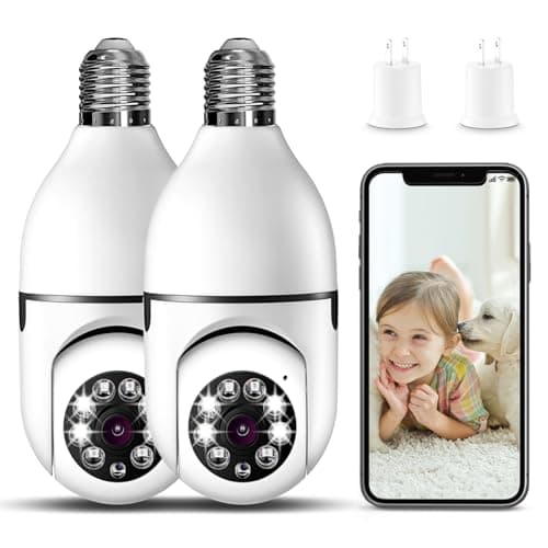 Dubcei Light Bulb Security Camera, 2K Wireless Camera for Light Bulb Pet Camera, 360 ° PTZ Light Socket Security Camera with Motion Detection Auto Tracking (2Pack & 2.4GHz with No SD Card)
