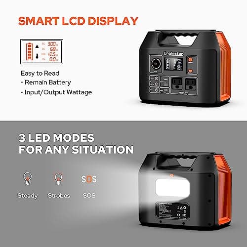 EnginStar Portable Power Station 300W 296Wh Battery Bank with 110V Pure Sine Wave AC Outlet for Outdoors Camping Hunting and Emergency, 80000mAh Backup Battery Power Supply for CPAP 5