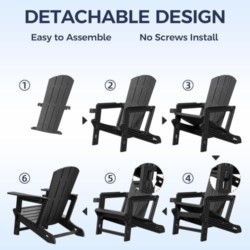 SEVOBAL Adirondack Chair, HDPE All-Weather Fire Pit Chairs, Wooden Textured Plastic Adirondack Chairs with Cup Holders, Outdoor Lawn Chairs for Deck,Patio,Backyard,Black 7