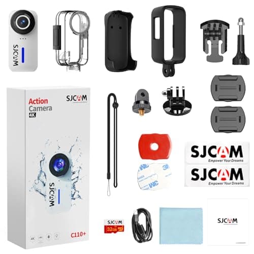 SJCAM C110+ Standard Combo, 4K Pocket Action Camera, 170° FOV, 6-Axis Stabilization, Mini Body Cam, Waterproof, Wearable, Portable POV, Built-in Spkr & Mic for Vlogging, with Helmet Mount Kits, White 6