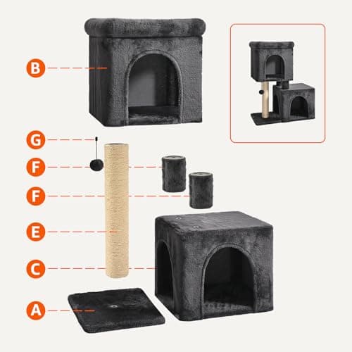 Amazon Basics 30-Inch Cat Tree Tower, Activity Center with 2 Plush Condos, Sisal Scratching Post and Hanging Pompom, Gray 7