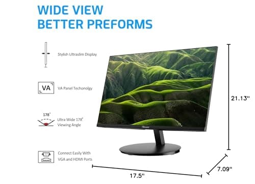 Norcent 22 Inch Monitor with HDMI VGA Port, 1080P 75Hz Full HD VA LED Ultra Thin Bezel Display, Flicker-Free, Blue Light Filter, Built-in Speakers, Tilt Adjustment 8