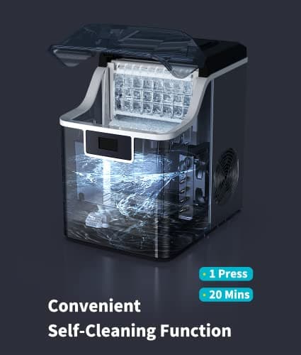 ecozy Countertop Ice Makers, 45lbs Per Day, 24 Cubes Ready in 13 Mins, Stainless Steel Housing, Auto Self-Cleaning Ice Maker with Ice Bags and Ice Scoop for Kitchen Office Bar Party 5