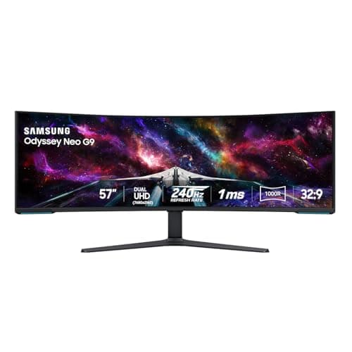 Samsung 57" Odyssey Neo G9 Series Dual 4K UHD 1000R Curved Gaming Monitor, 240Hz, 1ms with DisplayPort 2.1, Quantum Mini-LED, DisplayHDR 1000, AMD FreeSync Premium Pro, LS57CG952NNXZA, 2023 (Renewed)