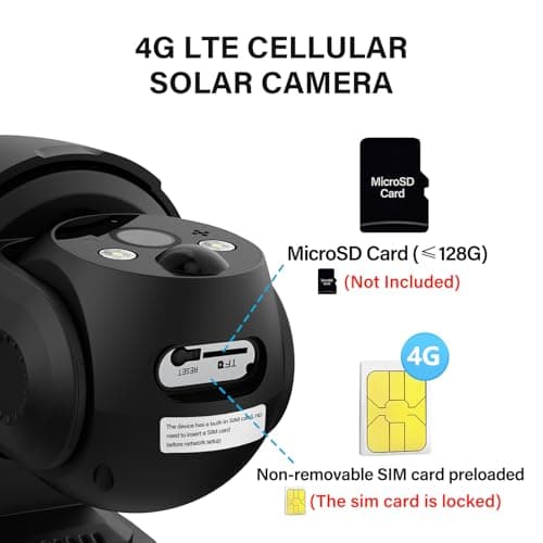 Jennov 4G LTE Cellular Solar Security Camera Wireless Outdoor, No WiFi Need Camera Home Security, 2K Color Night Vision, 360° PTZ, PIR Motion Detection, 2-Way Talk, IP65 Waterproof, Built-in SIM Card 6