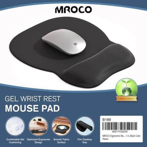 MROCO Ergonomic Mouse Pad with Gel Wrist Rest, Smooth Wrist Support Surface, Non-Slip PU Base for Pain Relief, Comfortable Mousepad for Computer, Laptop, Office & Home, 9.4 x 8.1 in, Black 7