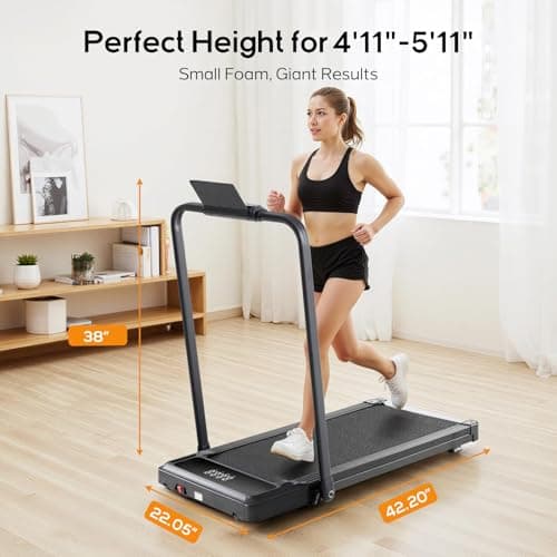 Walking Pad Under Desk Treadmill with Foldable Handle Bar, Portable Compact Electric Walking Treadmills with Remote Control for Home Office, Quiet Fitness Machine, Inky Black 5