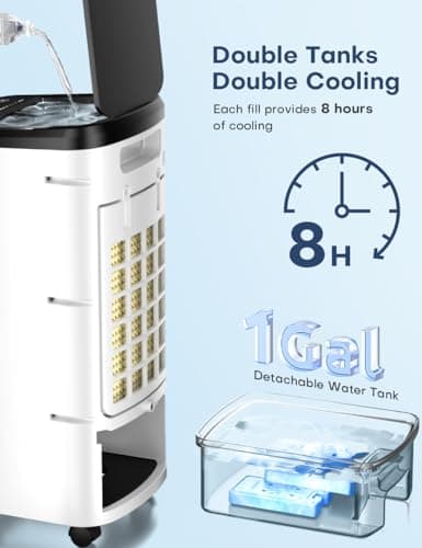 TEMEIKE 4-IN-1 Evaporative Air Cooler, Swamp Cooler w/ 3 Modes, 3 Speeds Windowless Air Conditioner, 12H Timer for Auto-off, 1 Gal Water Tank for 8H Cooling, Smart Remote, Portable Air Cooler for Room 6