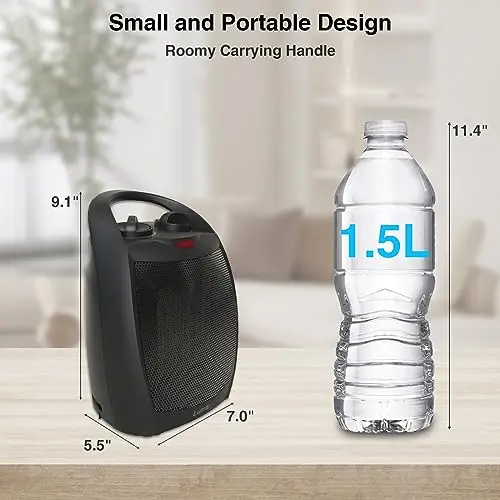 Small Portable Space Heater for Indoor Use - Lutntc 1500W Safe and Quiet Ceramic electric Heater Fan, Heat Up 200 Square Feet for Room, Office, Desk 7