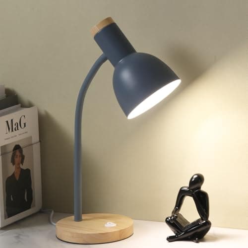 LRXJHHTY Table Lamp,Wooden Adjustable Desk Lamp,Dorm Lamp&Bedside Lamp for Living Room, Bedroom, Kids Room (Grey)