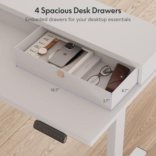 SANODESK 71" L Shaped Standing Desk with 4 Drawers, Height Adjustable Stand up Desk, Corner Gaming Desk with Monitor Stand, White Frame/White Top 9