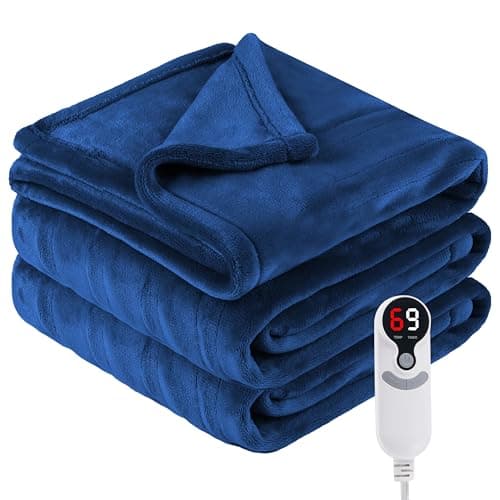 Eydna Electric Heated Blanket Twin Size 62"x84", Fast Heating Throw, Soft Plush Microplush for Bed & Couch, 1-10Hs Auto Off & 6 Heating Levels, Machine Washable, Gifts for Family-Navy Blue