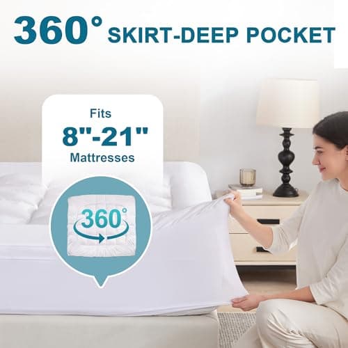 Eiayeebil 2 Inch Thick Mattress Topper Queen Size, 1400 GSM Soft Pillow Top Mattress Topper, Down Alternative Memory Foam with 8-21 Inch Deep Pocket Bed Topper Pad for Back Pain 6