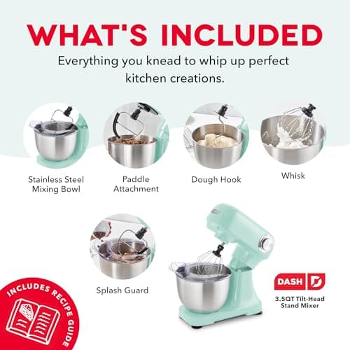 Dash Stand Mixer - Tilt-Head Electric Stand Mixer with Stainless Steel Bowl and Splash Guard For Baking - Aqua, 3.5-Quart 4