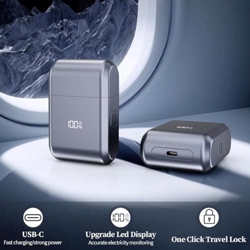 CLIKTAG Mini Electric Foil Shaver for Men - 3 Floating Blades, LED Display, USB-C Rechargeable, IPX7 Waterproof, Portable Wet/Dry Razor for Face, Ideal for Travel & Home 6