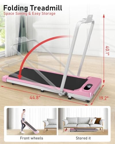 HomeFitnessCode Foldable Walking Pad with Handle Bar, 5MPH Folding Treadmill Portable Under Desk for Home Office 4 in 1, Ultra Quiet <45dB, Safety Lock, Remote Control, 300 LB Capacity 6
