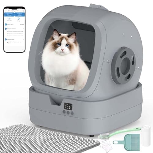 Automatic Self-Cleaning Cat Litter Box with APP-Controlled, Weight Tracking – 86L Ultra-Quiet, Smart Health Monitor, and Safe Anti-Pinch Design (Assembly Required) -Mid Grey
