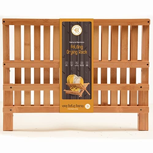Dish Drying Rack - Bamboo Dish Rack for Kitchen Counter, Collapsible 2-Tier Wooden Drying Rack for Dishes, Plates, Cups, Utensils - Foldable Dish Drainer, Space-Saving Kitchen Drying Rack Organizer 8