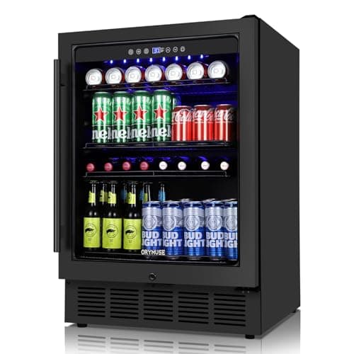 ORYMUSE Beverage Refrigerator 24 Inch, 180 Can Drink Fridge with Glass Door, Under Counter or Freestanding Beverage Cooler for Soda, Beer, Wine – Quiet Cooling for Kitchen, Bar, Office, Black