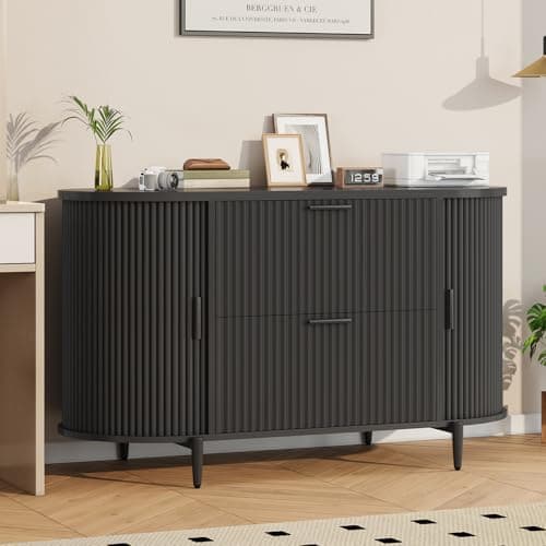 SEDETA 39.4" Filing Cabinet for Home Office, 2 Drawer File Cabinet, fit Legal/Letter/A4 Size, Modern Fluted Filing Cabinets with 2 Sliding Door Storage, Printer Stand, Black 8