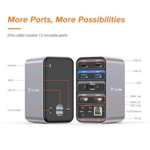 MacBook Pro Docking Station Dual Monitor with 2 4k HDMI Display,15 in 2 USB C Docking Station for MacBook with 2 HDMI, VGA, PD3.0, 7 USB Ports, RJ45 Ethernet & 3.5mm Audio (No Power Adapter) 9