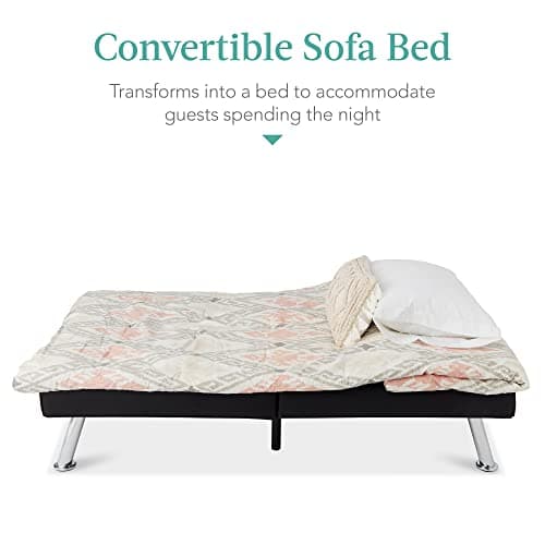 Best Choice Products Faux Leather Upholstered Modern Convertible Futon, Adjustable Folding Sofa Bed, Guest Bed w/Removable Armrests - Black 5