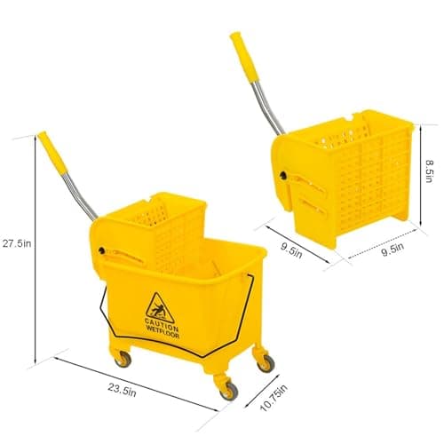 Industrial Mop Bucket with Wringer, 5.28 Gallon Commercial Janitorial Cart for Business, Mop Bucket and Side Wringer Combo with Wheels for Home and Restaurant 9