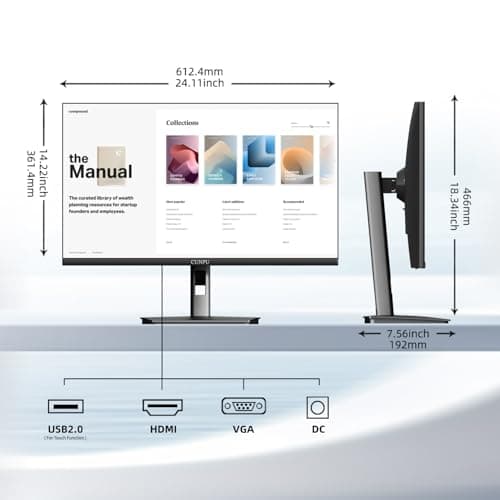 CUNPU 27 Inch Touchscreen Monitor, 10 Point Touch, FHD 1080P 60Hz Nano IPS Screen, 100% SRGB, VESA Wall Mountable, Tilt Adjustment, VGA HDMI for PC, Laptop Business & Work Station 8