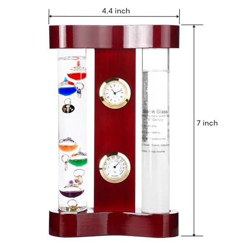 Lily's Home Analog Weather Station with Galileo Thermometer, Precision Quartz Clock & Hygrometer, Fitzroy Storm Glass, Gift for Friends and Family, Holiday Gift, Indoor & Outdoor Décor (7” x 4.4”) 4