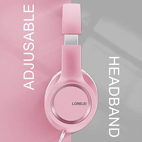 LORELEI X8 Over-Ear Wired Headphones with Microphone with 1.45m-Tangle-Free Nylon Line&3.5mm Plug,Lightweight Foldable & Portable Headphones for Smartphone,Tablet,Computer,Mp3/4（Pearl Pink） 5