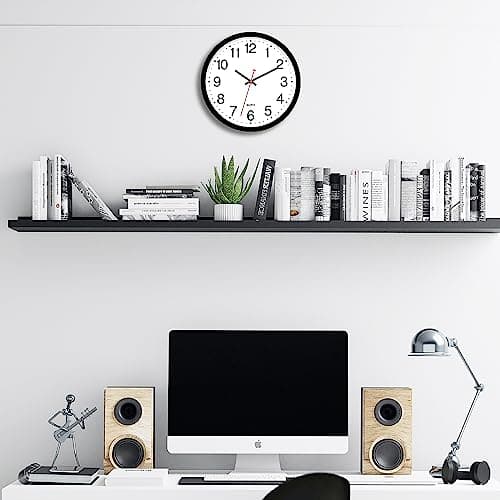 Foxtop Black Wall Clock Silent Non-Ticking 12 Inch Quartz Battery Operated Round Analog Wall Clock for Classroom School Office Living Room Bedroom Home 7